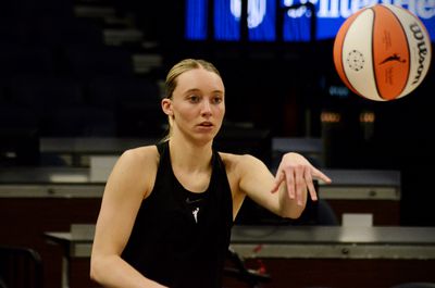 Dallas Wings rookie Paige Bueckers warms up at the Target Center on Wednesday, May 21, 2025, before playing against the Minnesota Lynx.